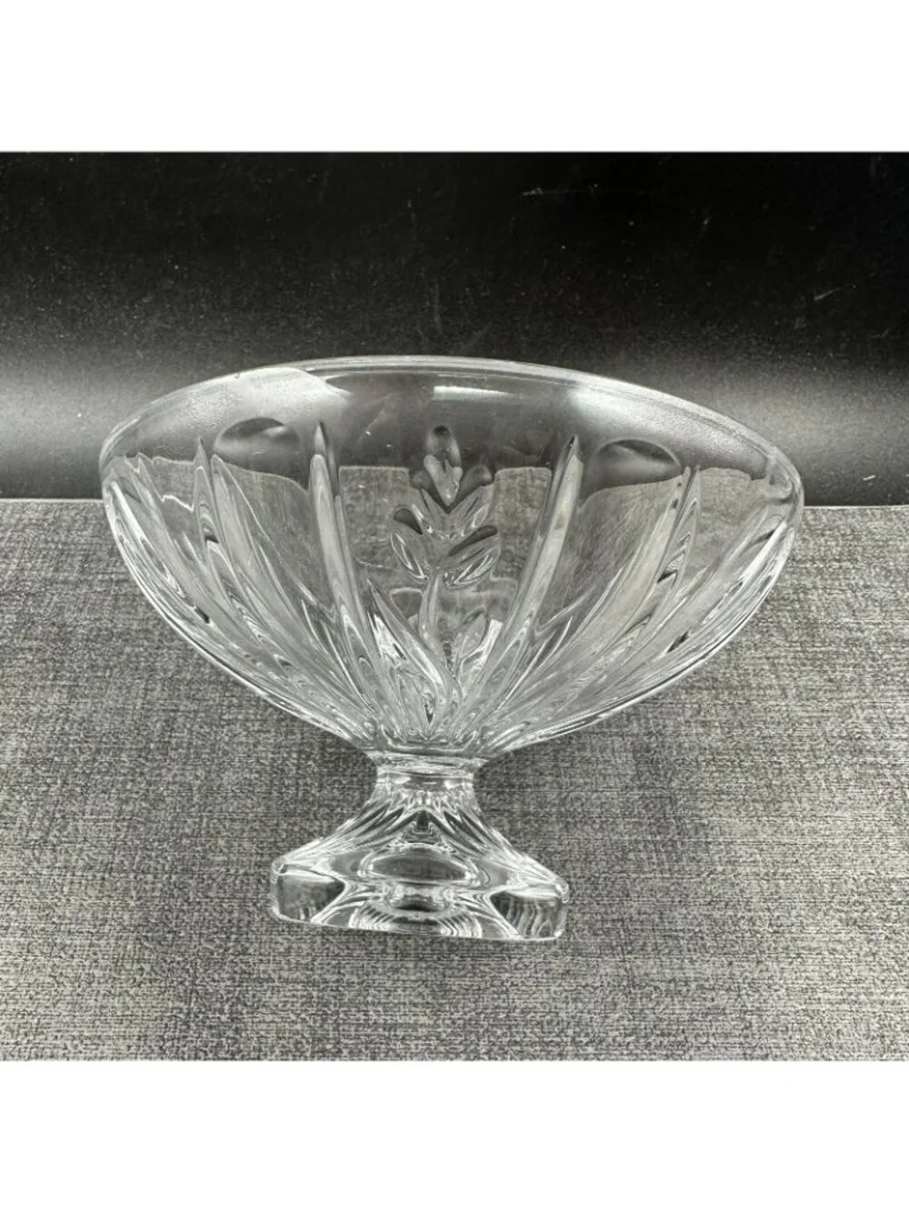 Vintage Crystal Footed Bowl Pedestal Candy Dish Starburst Fan 6.25